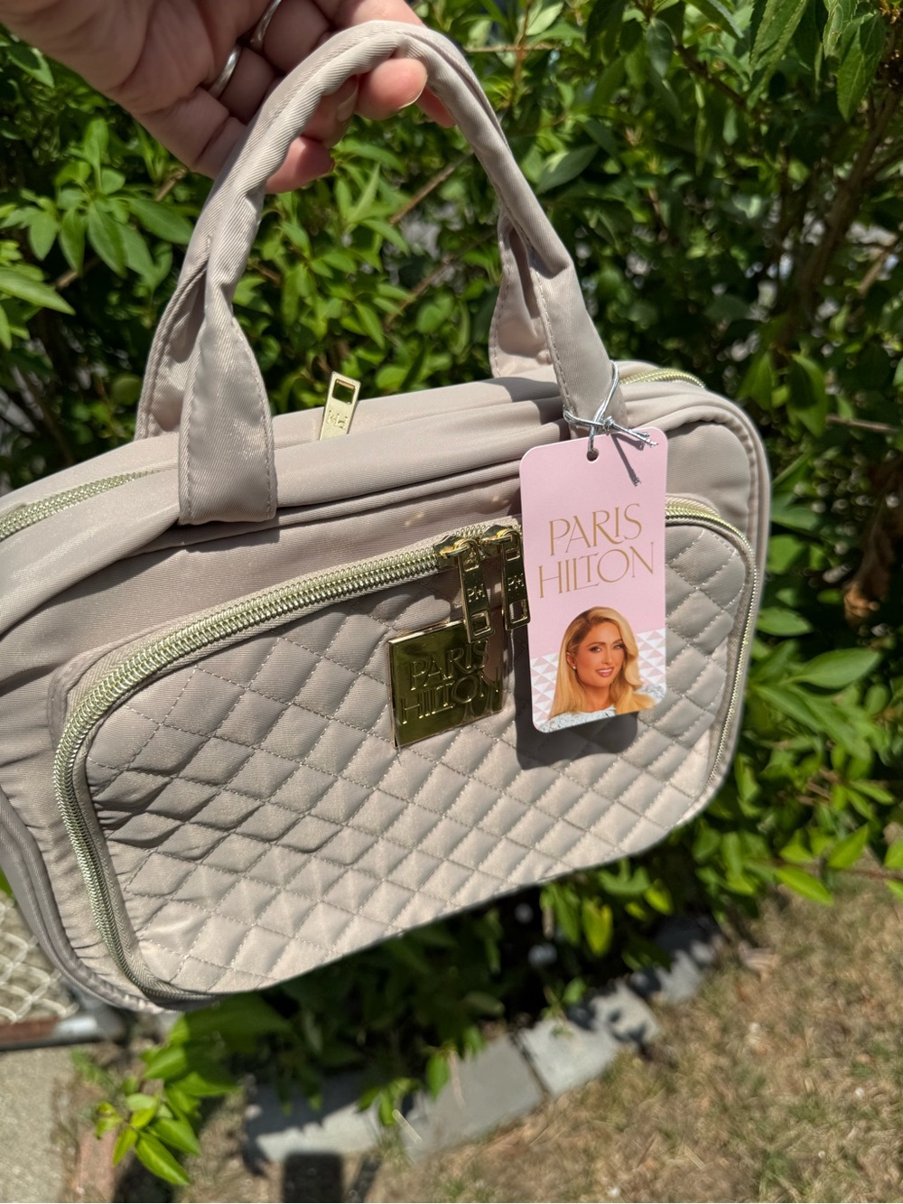 Paris Hilton Quilted Beige traveling toiletry bag NWT